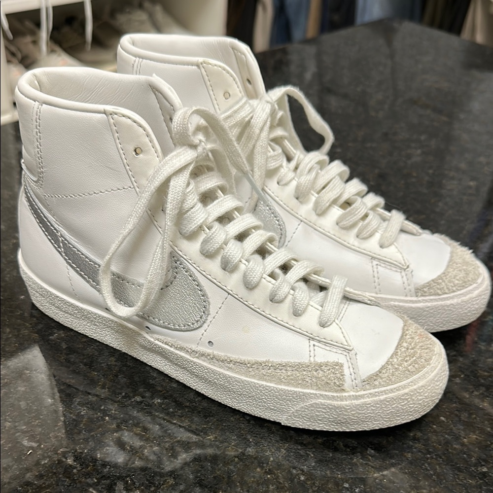 White and Gray High-Top Sneakers